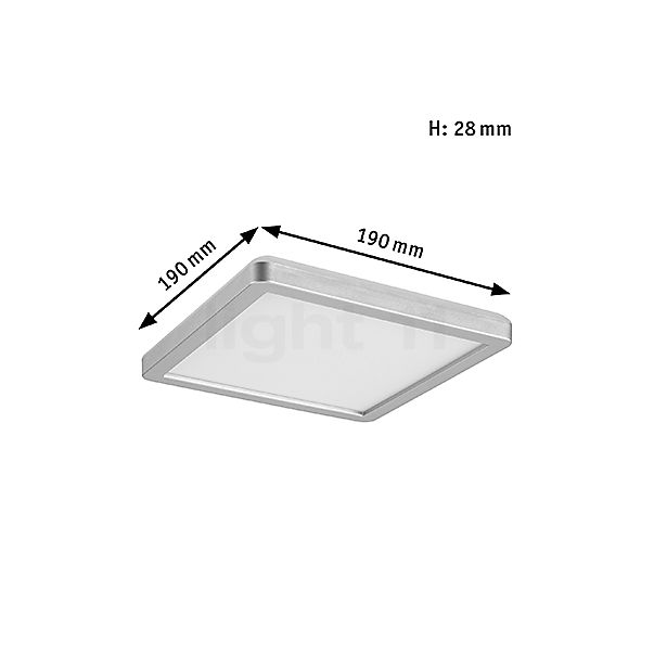 Dimensions du luminaire Paulmann Atria Shine Plafonnier LED carré chrome mat - 19 x 19 cm - 3.000 K - commutable , Vente d'entrepôt, neuf, emballage d'origine en détail - hauteur, largeur, profondeur et diamètre de chaque composant.