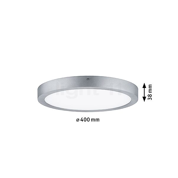 Measurements of the Paulmann Lunar Ceiling Light LED round chrome matt - ø40 cm in detail: height, width, depth and diameter of the individual parts.