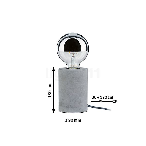Paulmann Mik, lámpara de sobremesa hormigón - alzado con dimensiones