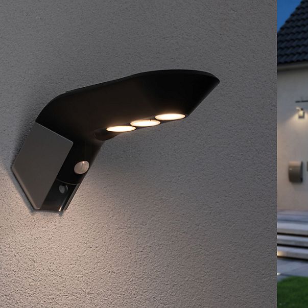 Paulmann Soley, lámpara de pared LED con solar antracita, con sensor de movimiento