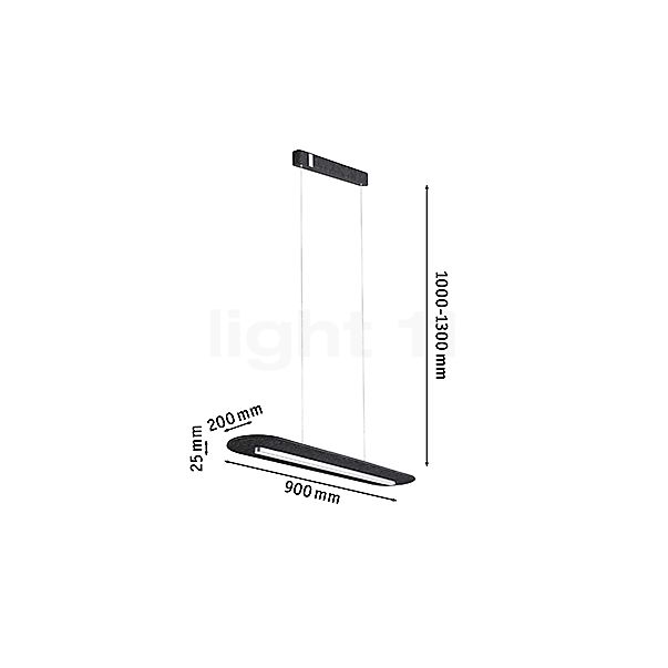 Paulmann Tulga, lámpara de suspensión LED antracita - alzado con dimensiones