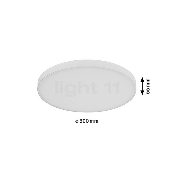 Die Abmessungen der Paulmann Velora Deckenleuchte LED rund ø30 cm - Tunable White im Detail: Höhe, Breite, Tiefe und Durchmesser der einzelnen Bestandteile.