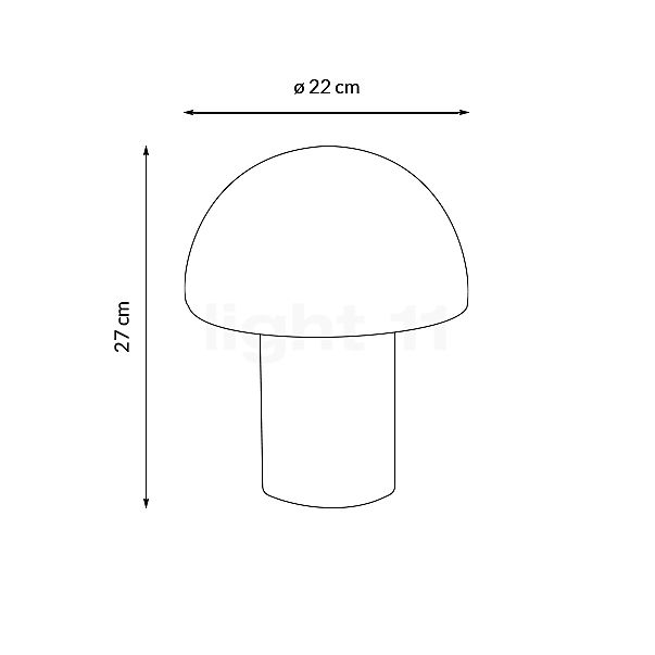 Peill+Putzler Lido, lámpara de sobremesa ø22 cm - alzado con dimensiones