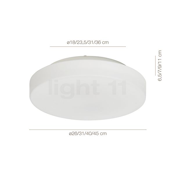 Measurements of the Peill+Putzler Rasa wall-/ceiling light ø31 cm in detail: height, width, depth and diameter of the individual parts.