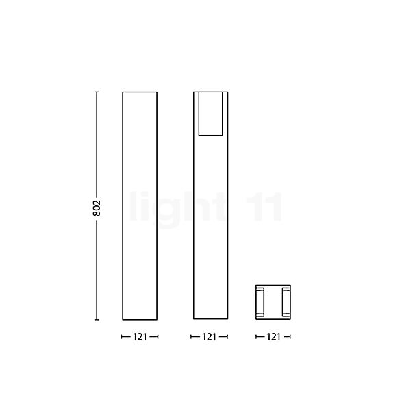 Philips Mygarden Bridge, luz de bolardo antracita - alzado con dimensiones