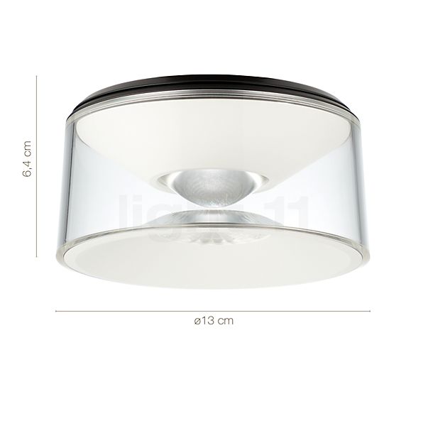 Die Abmessungen der Ribag Licht Vior Deckenleuchte LED schwarz - 50° im Detail: Höhe, Breite, Tiefe und Durchmesser der einzelnen Bestandteile.