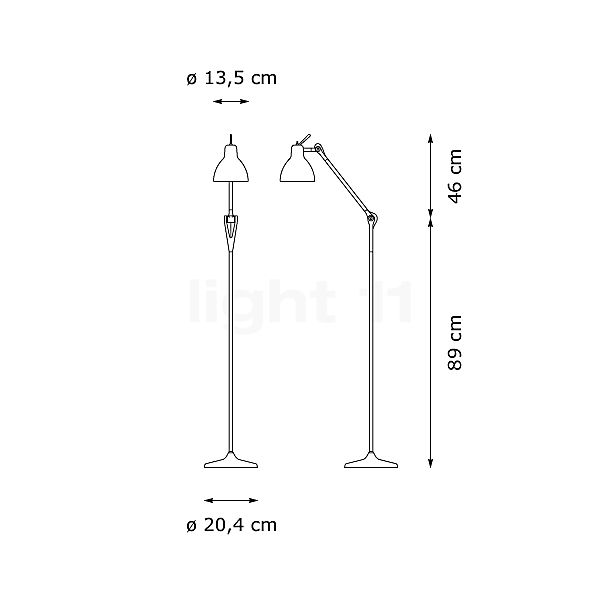 Rotaliana Luxy Lampadaire noir/noir brillant - avec bras - vue en coupe