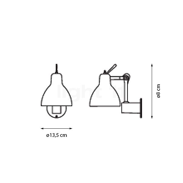 Rotaliana Luxy W0, lámpara de pared negro/negro - alzado con dimensiones