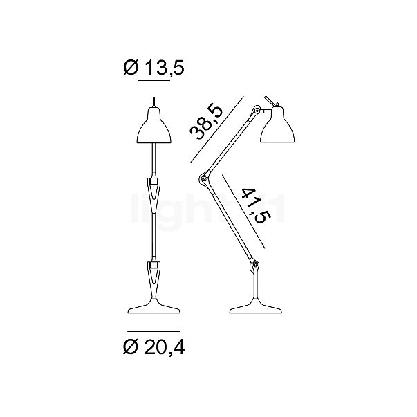Rotaliana Luxy, lámpara de sobremesa blanco/blanco brillo - con brazo - alzado con dimensiones