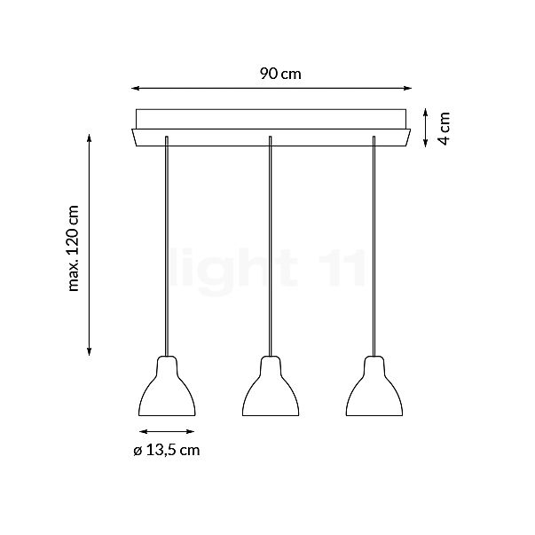 Rotaliana Luxy, lámpara de suspensión 3 focos blanco/blanco brillo - alzado con dimensiones