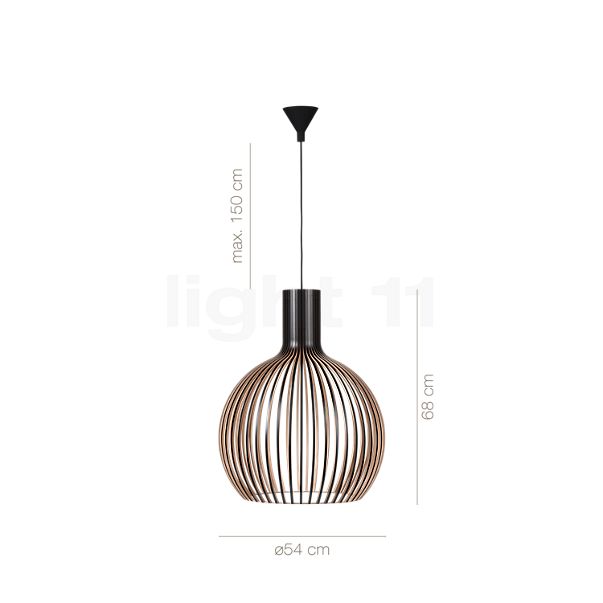 Dimensions du luminaire Secto Design Octo 4240 Suspension noir, stratifié/ câble textile noir en détail - hauteur, largeur, profondeur et diamètre de chaque composant.