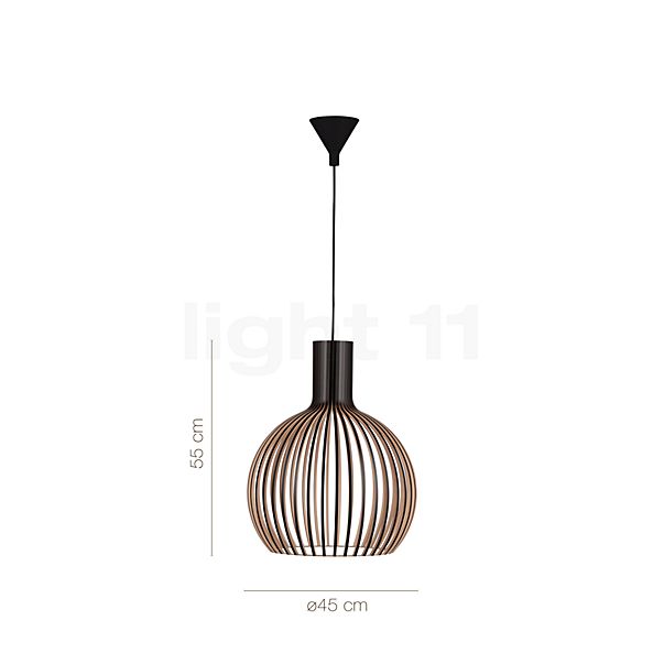 De afmetingen van de Secto Design Octo 4241 Hanglamp zwart, gelamineerd/ textielkabel zwart in detail: hoogte, breedte, diepte en diameter van de afzonderlijke onderdelen.