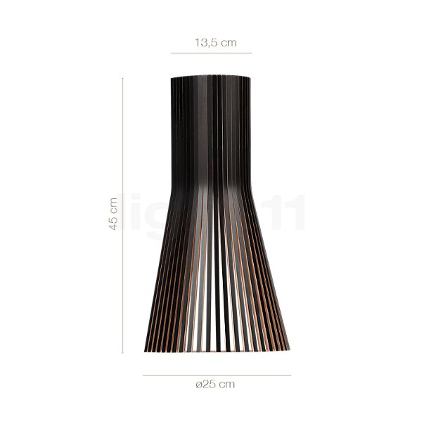 De afmetingen van de Secto Design Secto 4231 Wandlamp walnuss, fineer in detail: hoogte, breedte, diepte en diameter van de afzonderlijke onderdelen.