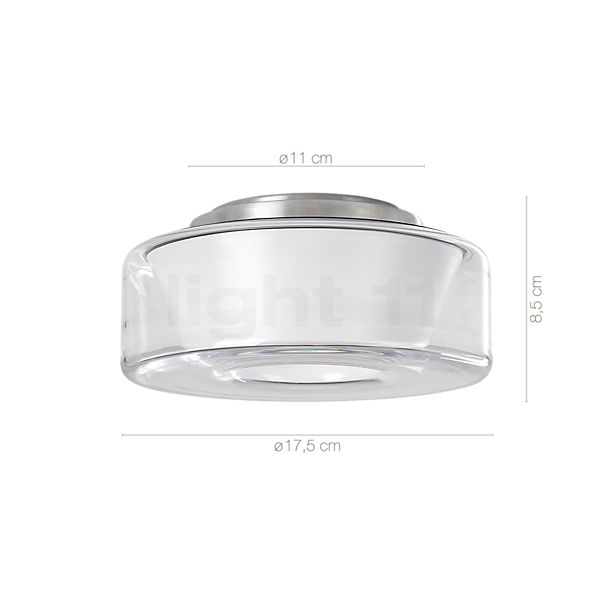 Dimensions du luminaire Serien Lighting Curling Plafonnier LED verre - S - diffuseur extérieur clair/diffuseur interne conique - 2.700 K en détail - hauteur, largeur, profondeur et diamètre de chaque composant.