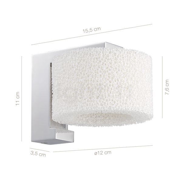 Dimensions du luminaire Serien Lighting Reef Applique LED aluminium poli en détail - hauteur, largeur, profondeur et diamètre de chaque composant.