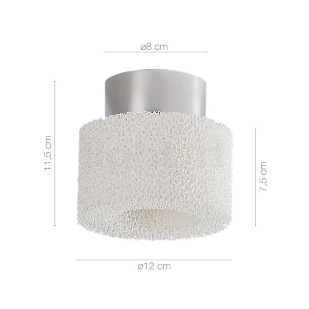 Measurements of the Serien Lighting Reef Ceiling Light LED aluminium polished in detail: height, width, depth and diameter of the individual parts.