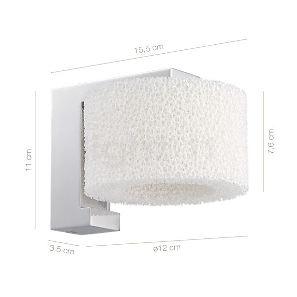 Measurements of the Serien Lighting Reef Wall Light LED aluminium brushed in detail: height, width, depth and diameter of the individual parts.