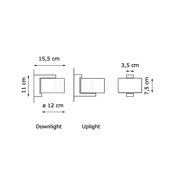 Serien Lighting Reef, lámpara de pared aluminio cepillado - alzado con dimensiones