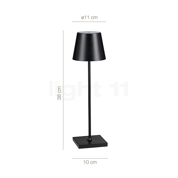 Dimensions du luminaire Sigor Nuindie Lampe de table LED noir , fin de série en détail - hauteur, largeur, profondeur et diamètre de chaque composant.