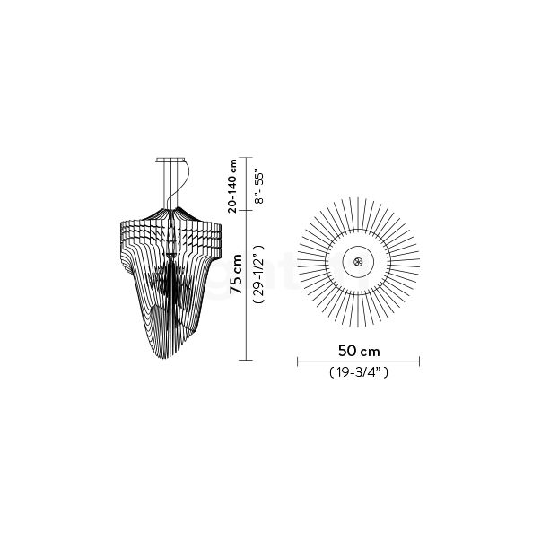 Slamp Aria, lámpara de suspensión transparente - pequeño - alzado con dimensiones