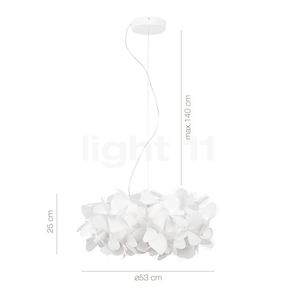 Measurements of the Slamp Clizia Mama Non Mama Pendant Light transparent/cable red - ø53 cm in detail: height, width, depth and diameter of the individual parts.