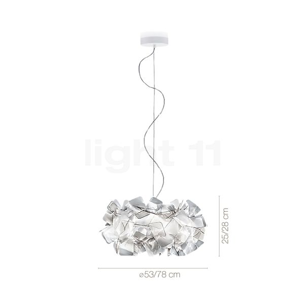 Dimensions du luminaire Slamp Clizia Suspension blanc - large en détail - hauteur, largeur, profondeur et diamètre de chaque composant.