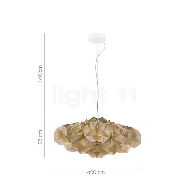 Measurements of the Slamp Drusa Suspension velvet in detail: height, width, depth and diameter of the individual parts.