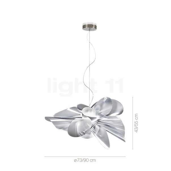 De afmetingen van de Slamp Étoile Hanglamp LED ø90 cm in detail: hoogte, breedte, diepte en diameter van de afzonderlijke onderdelen.