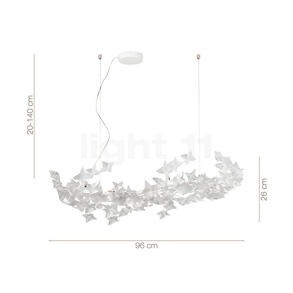 Measurements of the Slamp Hanami Pendant Light large, cable red in detail: height, width, depth and diameter of the individual parts.