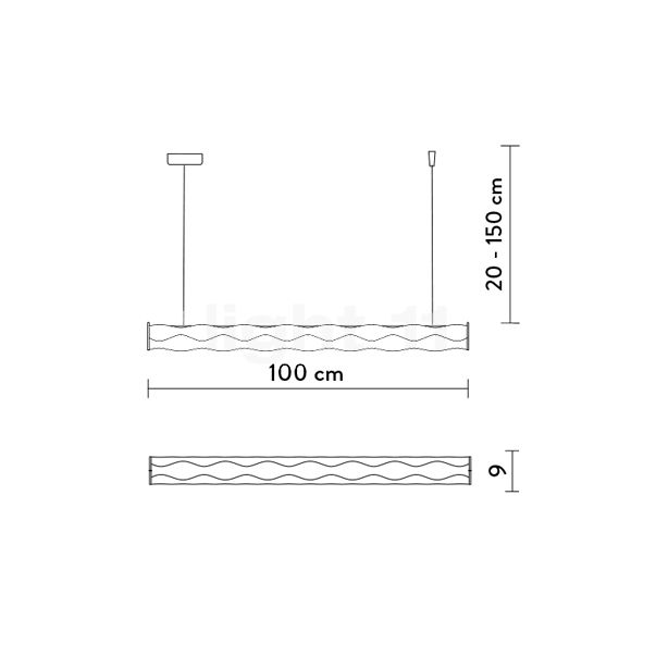 Slamp Hugo, lámpara de suspensión LED prisma - alzado con dimensiones