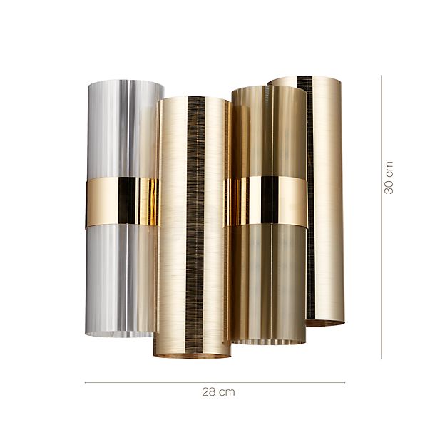 Målene for Slamp La Lollo Væglampe guld: De enkelte komponenters højde, bredde, dybde og diameter.