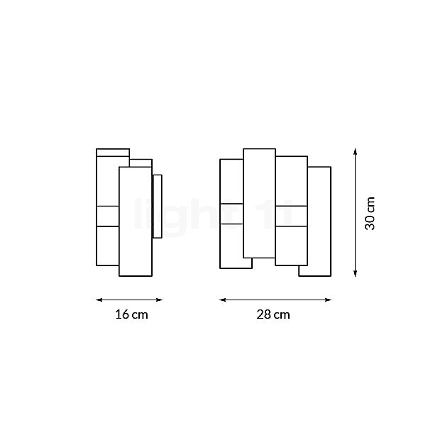 Slamp La Lollo, lámpara de pared dorado - alzado con dimensiones