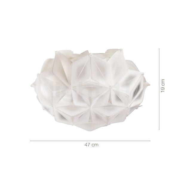 Measurements of the Slamp La Vie Wall-/Ceiling Light white - 34 cm in detail: height, width, depth and diameter of the individual parts.