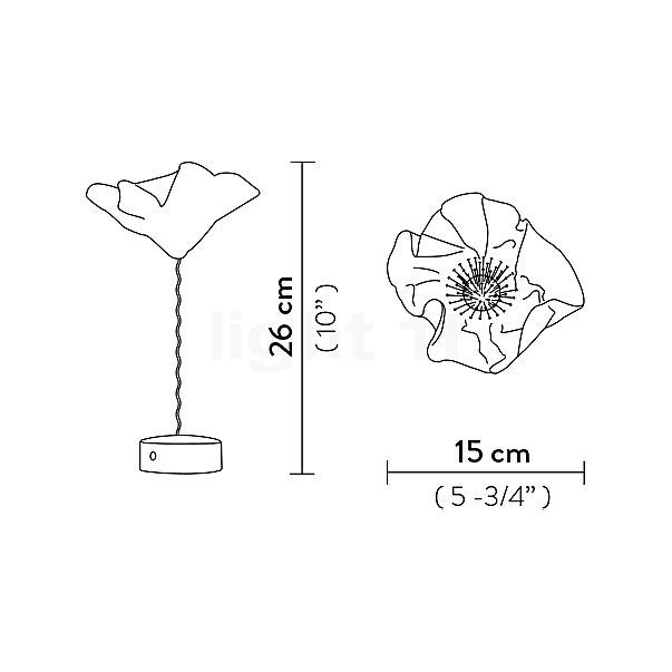 Slamp Lafleur Battery LED dorado - alzado con dimensiones