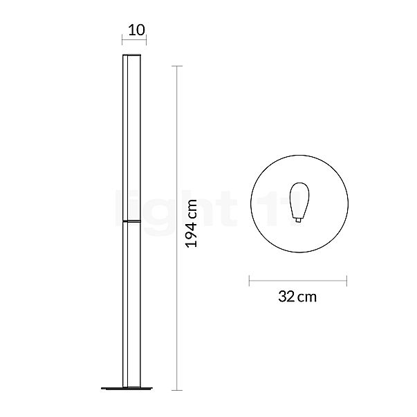 Slamp Modula Linear, lámpara de pie LED negro/cristal translúcido - alzado con dimensiones