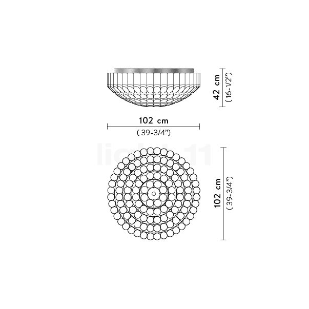 Slamp Odeon, lámpara de techo dorado - 100 cm - alzado con dimensiones