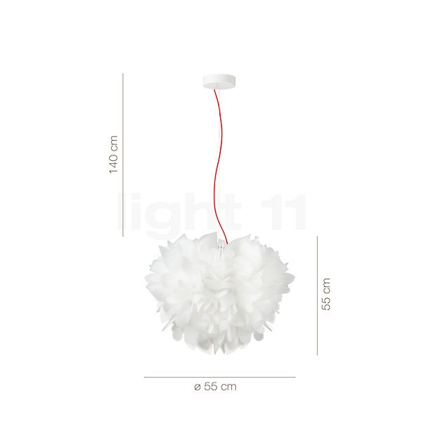 Measurements of the Slamp Veli Foliage Pendant Light ø55 cm in detail: height, width, depth and diameter of the individual parts.