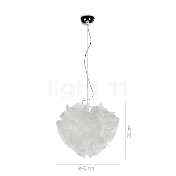 Measurements of the Slamp Veli Pendant Light opal white - 42 cm in detail: height, width, depth and diameter of the individual parts.