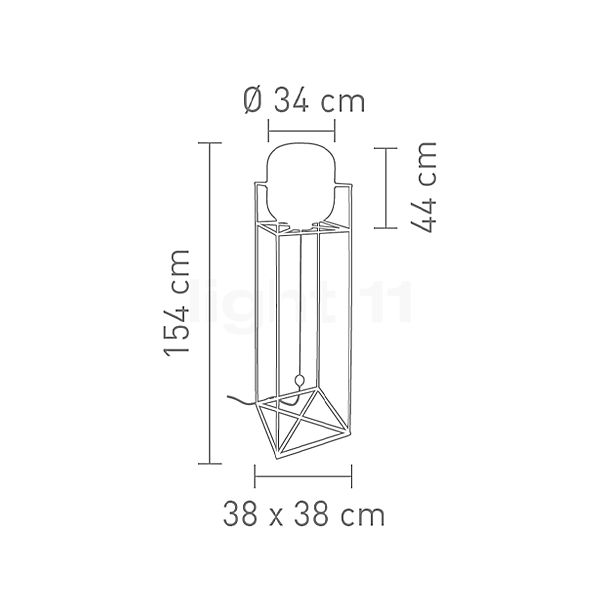 Sompex Baloni, lámpara de pie vidrio ahumado - alzado con dimensiones