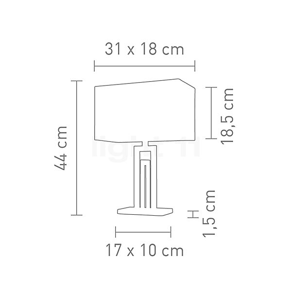 Sompex City, lámpara de sobremesa 44 cm - alzado con dimensiones