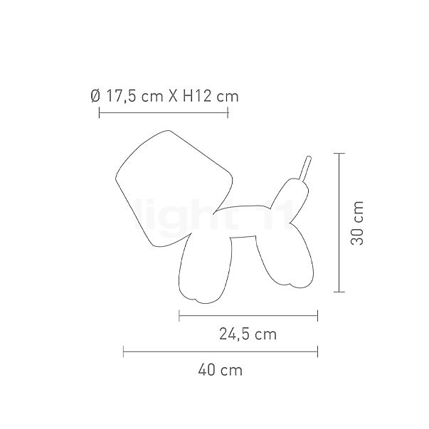 Sompex Doggy, lámpara de sobremesa blanco/cromo - alzado con dimensiones