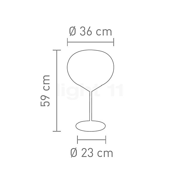 Sompex Drop, lámpara de sobremesa vidrio ahumado - alzado con dimensiones