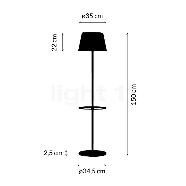 Sompex Garcon, lámpara recargable LED antracita - alzado con dimensiones
