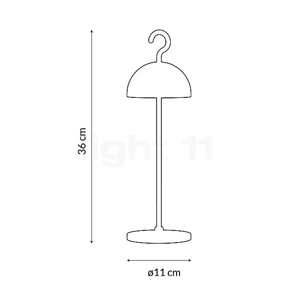 Sompex Hook, lámpara recargable LED aceituna - alzado con dimensiones