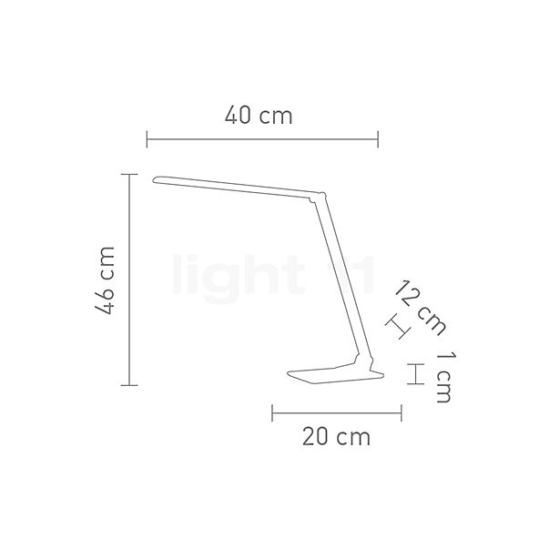 Sompex Uli, lámpara de sobremesa LED aluminio - alzado con dimensiones