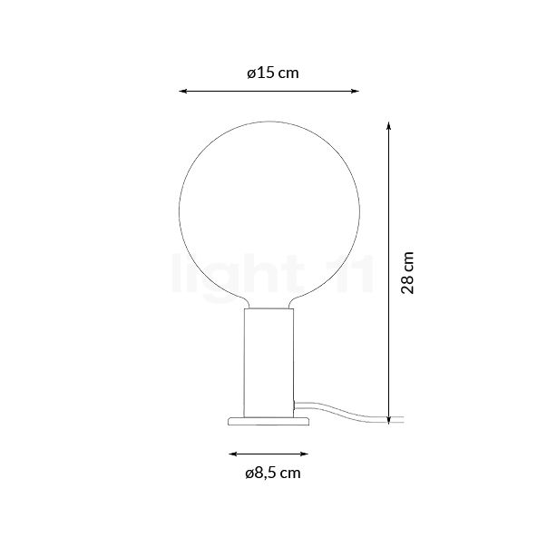 Tala Knuckle Sphere, lámpara de sobremesa roble - alzado con dimensiones
