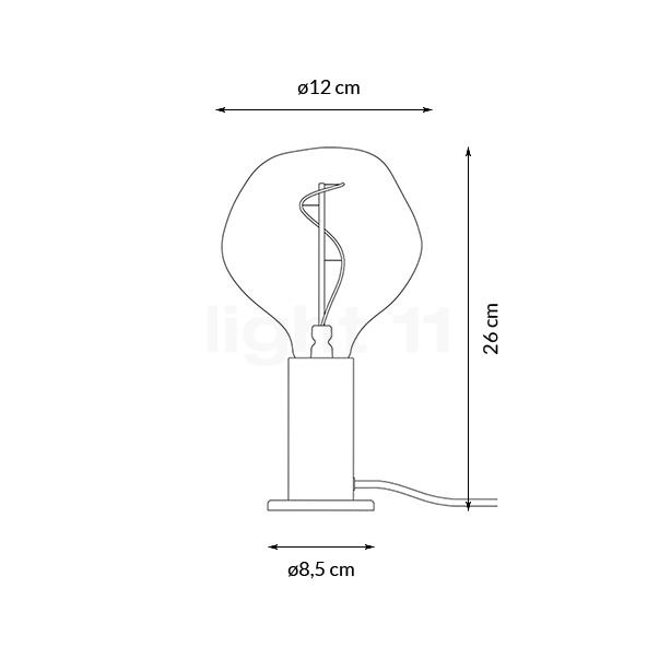 Tala Knuckle Voronoi, lámpara de sobremesa roble - alzado con dimensiones
