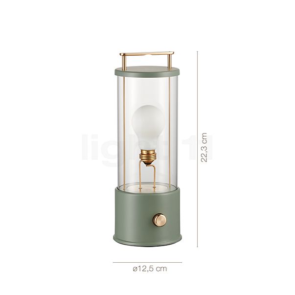 Målene for Tala The Muse Trådløs Lampe hvid: De enkelte komponenters højde, bredde, dybde og diameter.