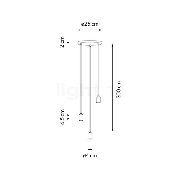 Tala Triple Lampada a sospensione bianco - ottone - vista in sezione