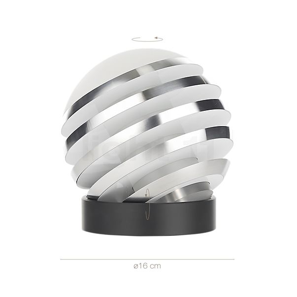 Dimensions du luminaire Tecnolumen Bulo Lampe de table blanc en détail - hauteur, largeur, profondeur et diamètre de chaque composant.